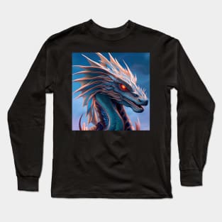 Pink and Blue Dragon with Burning Red Eyes Long Sleeve T-Shirt